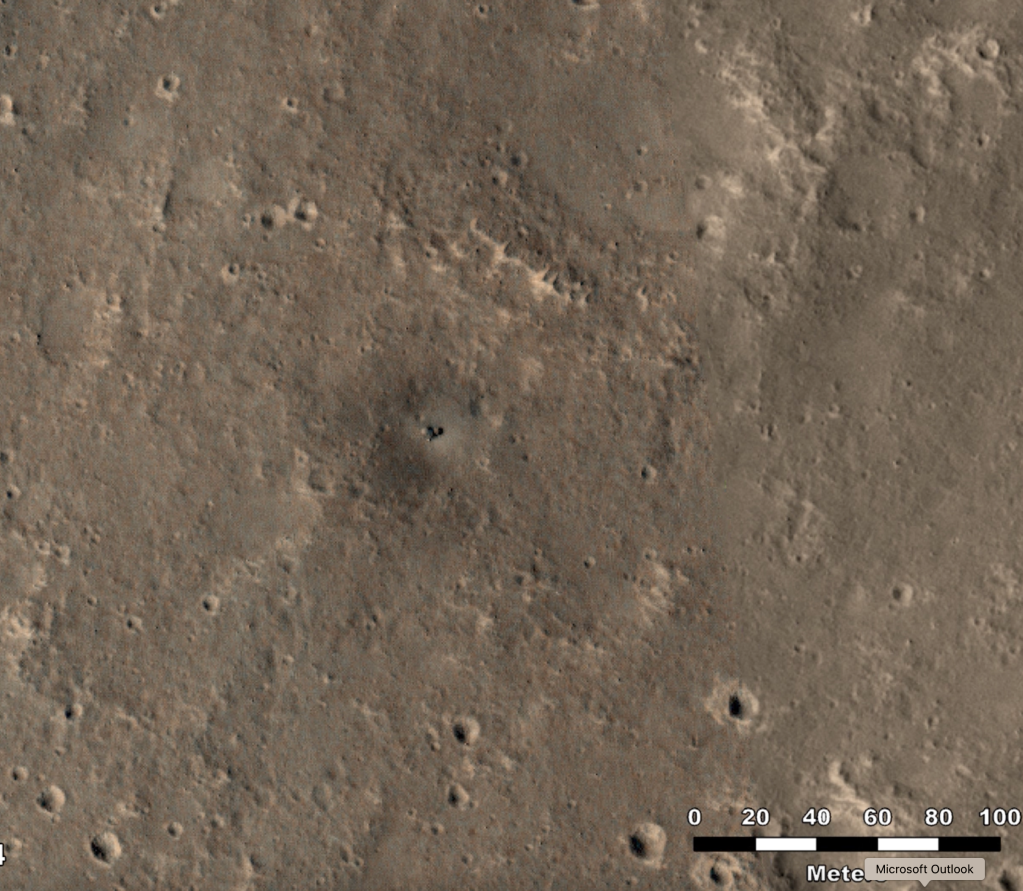 NASA’s retired InSight Mars lander was captured by the agency’s Mars Reconnaissance Orbiter